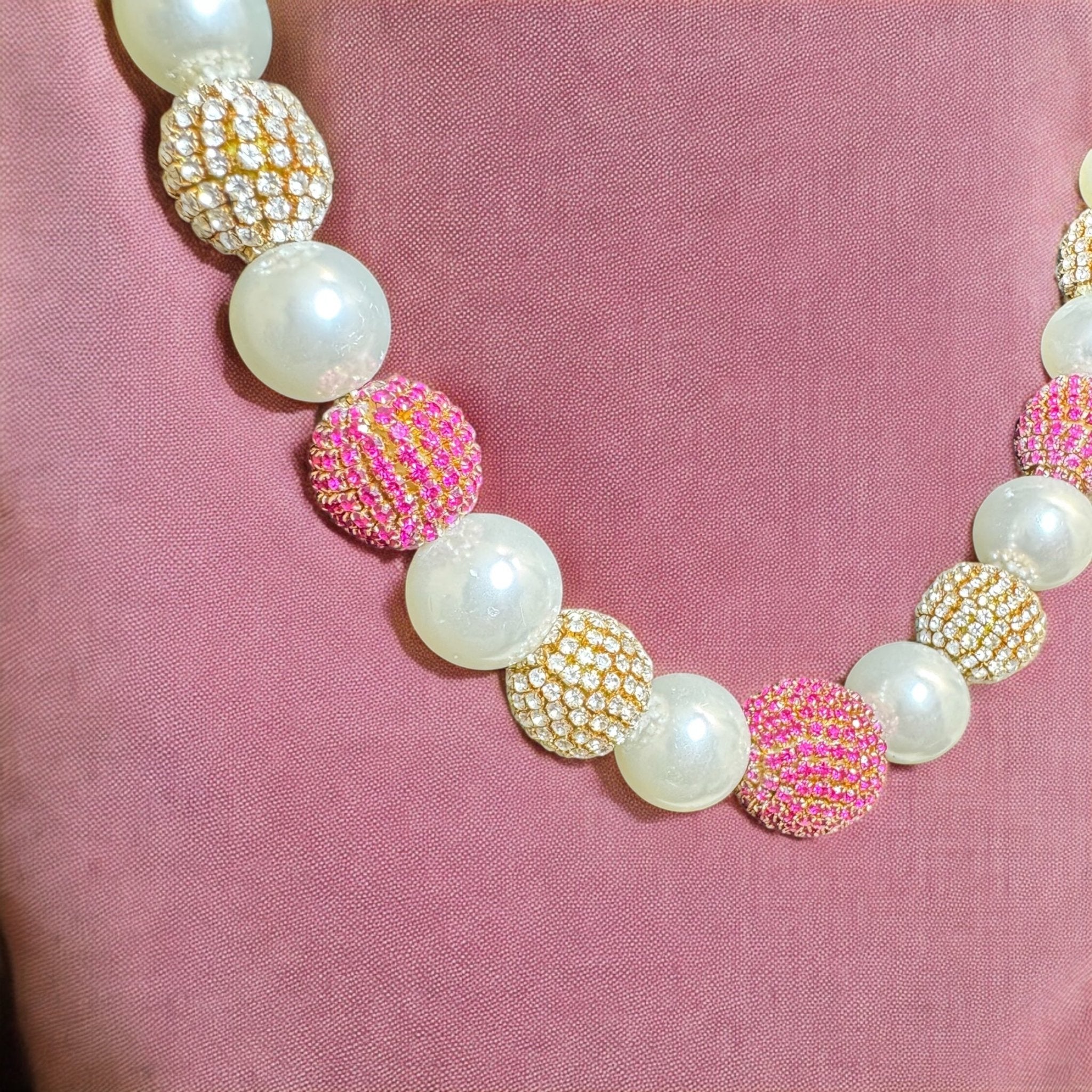 Pearl and Rhinestone Ball Collar Necklace - Reed House of Jewels