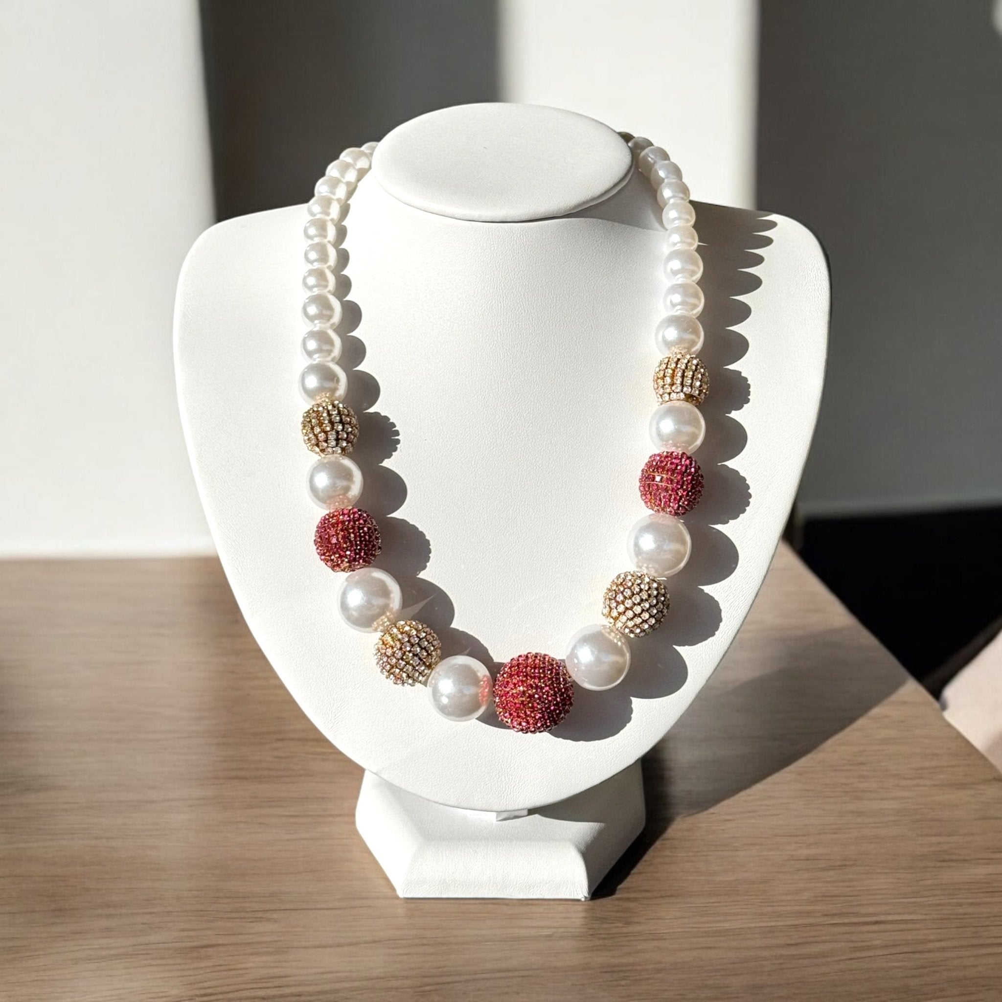 Pearl and Rhinestone Ball Collar Necklace - Reed House of Jewels