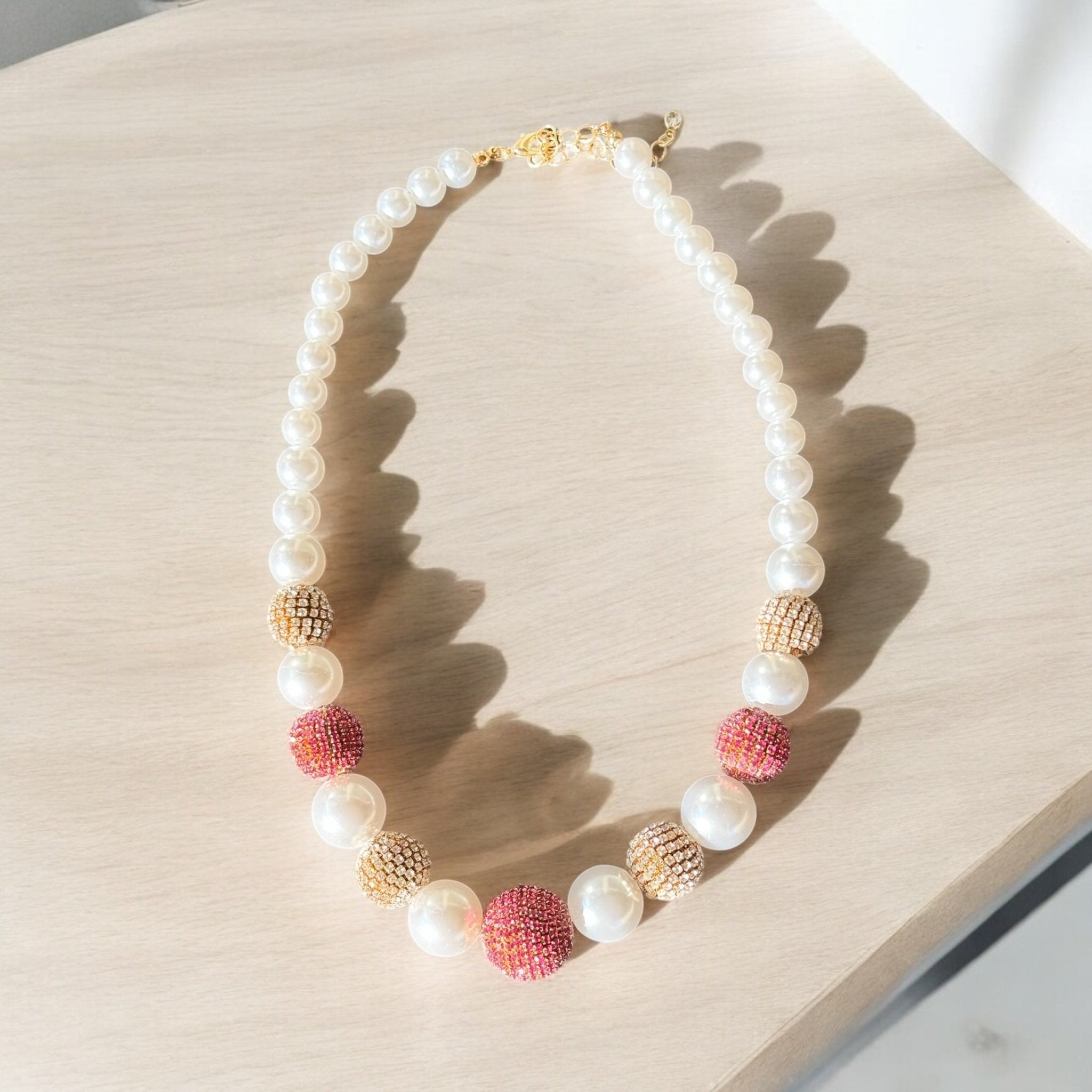 Pearl and Rhinestone Ball Collar Necklace - Reed House of Jewels