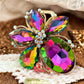 Pink and Green Crystal Flower Hinged Cuff - Reed House of Jewels