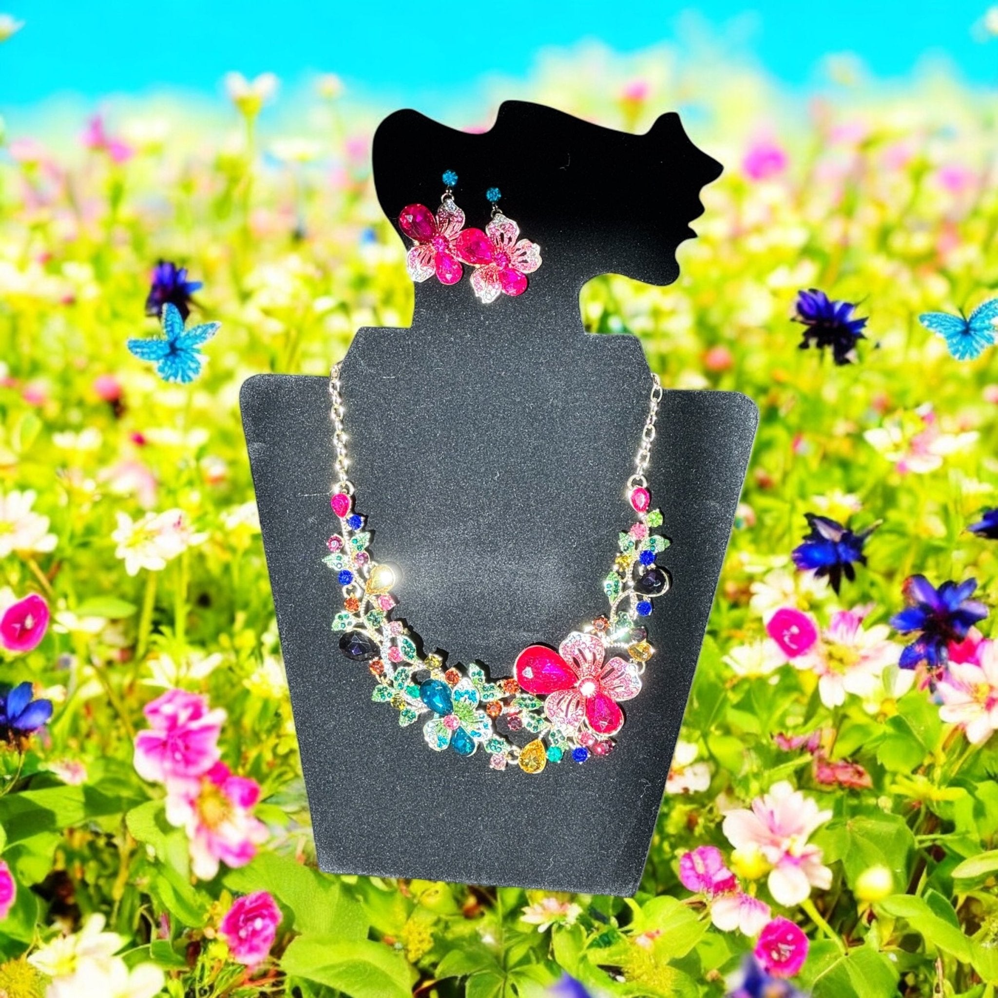 Multi - Color Crystal Necklace and Earring Set - Reed House of Jewels