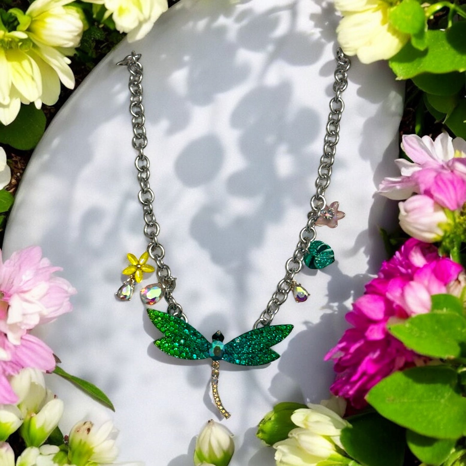 Green Dragonfly Crystal Necklace - Reed House of Jewels