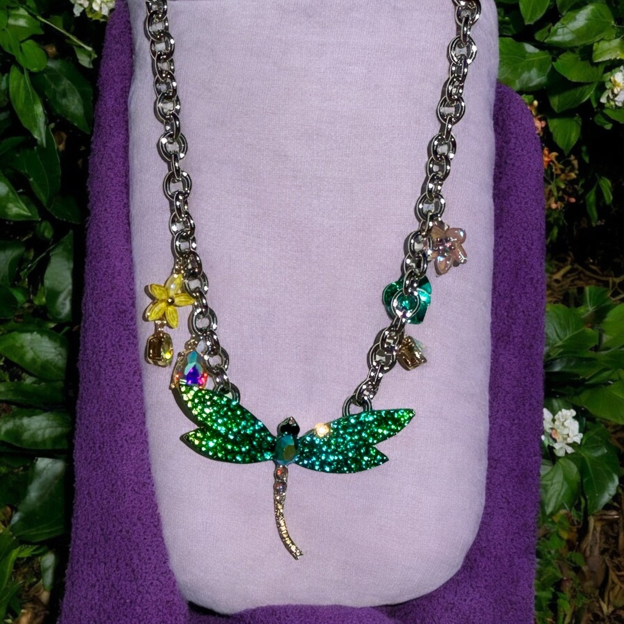 Green Dragonfly Crystal Necklace - Reed House of Jewels