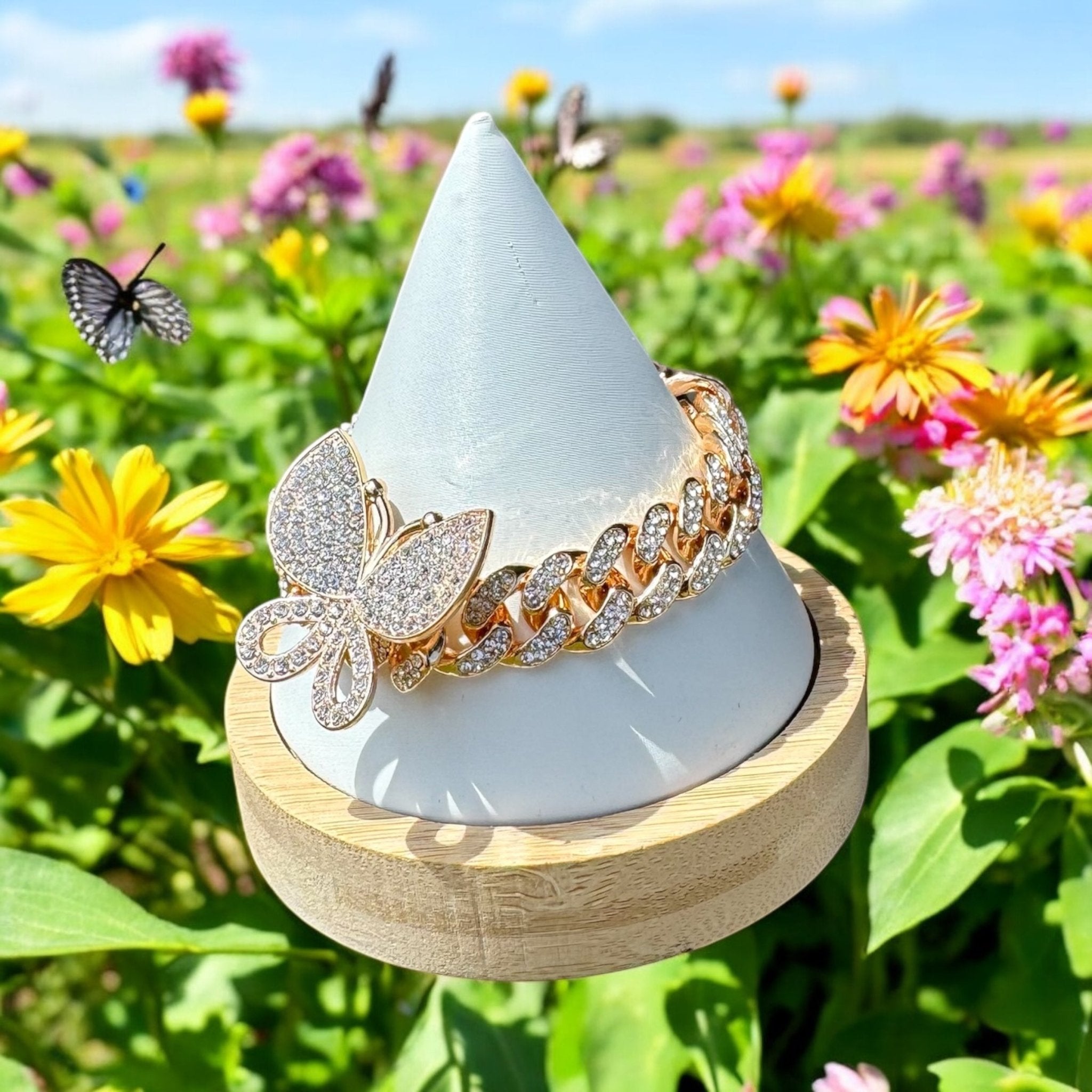 Iced Gold Butterfly Cuban Bracelet - Reed House of Jewels