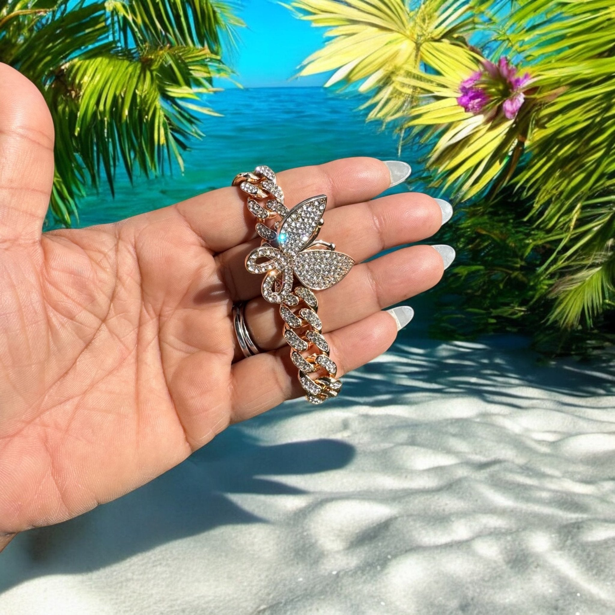Iced Gold Butterfly Cuban Bracelet - Reed House of Jewels