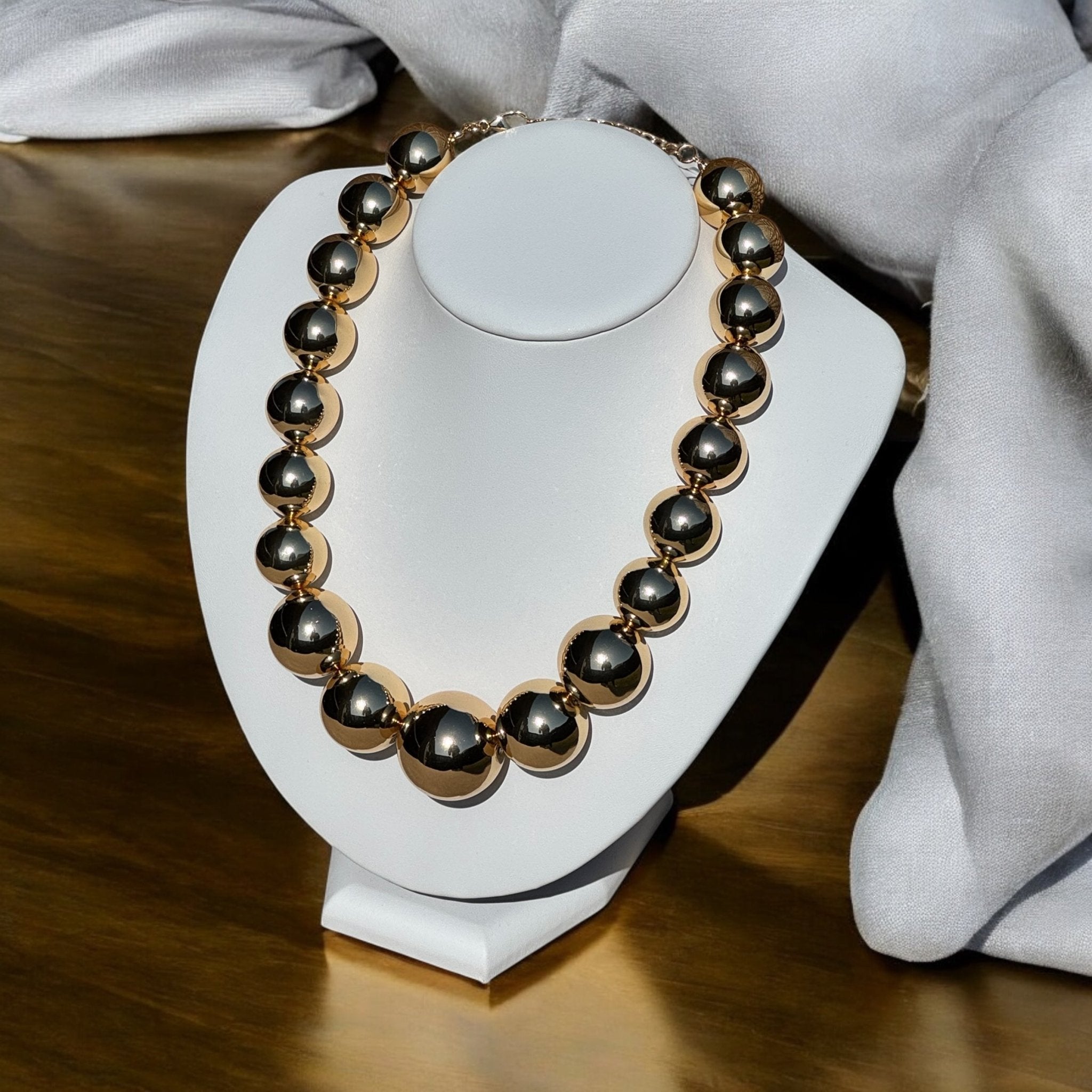 Large Gold Bead Statement Short Collar Necklace - Reed House of Jewels