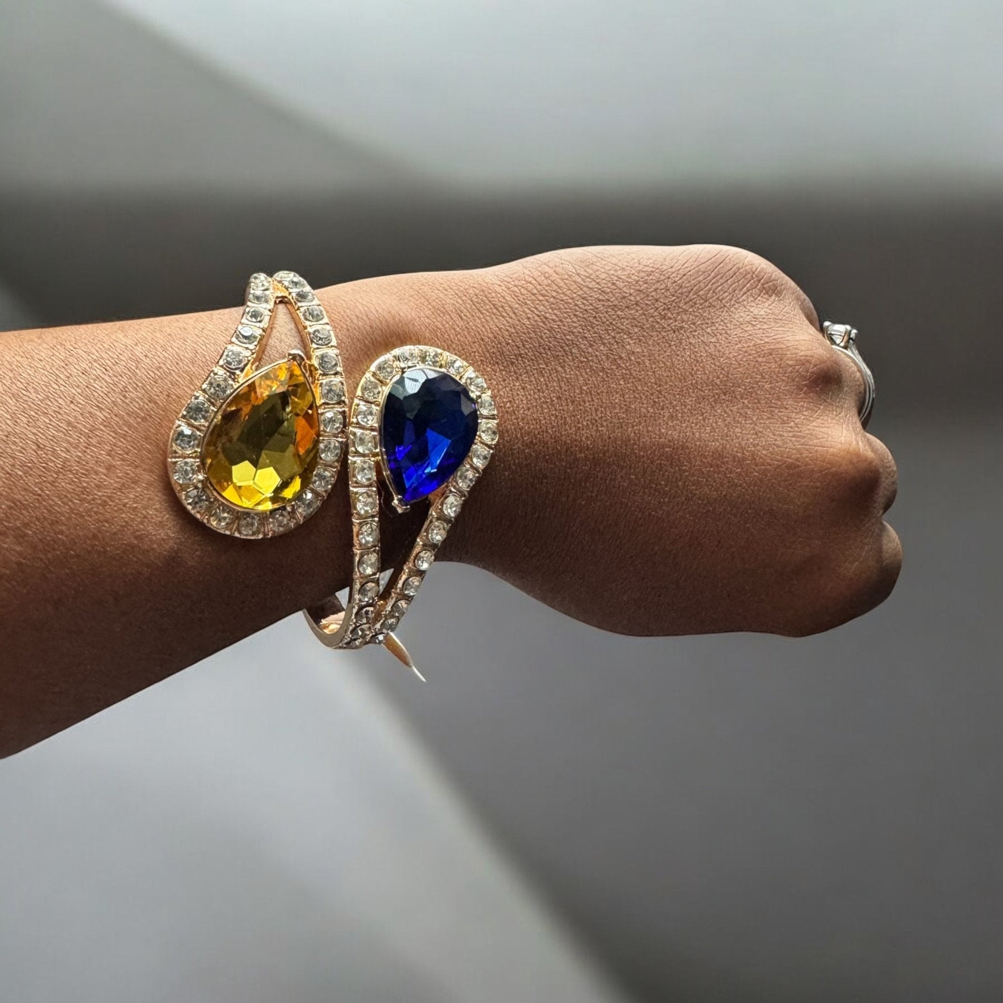 Blue and Gold Large Teardrop Crystal Bracelet - Reed House of Jewels