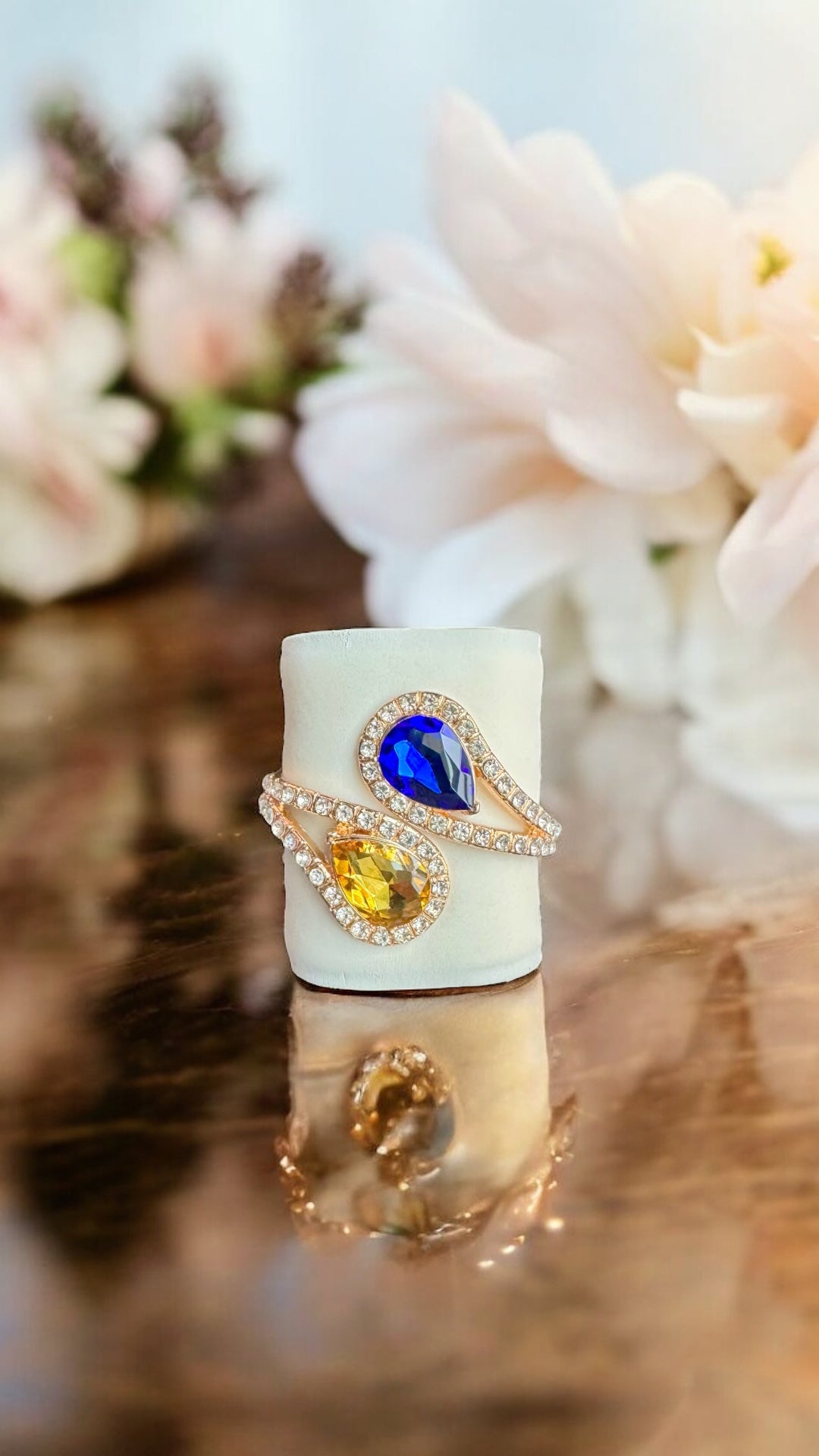 Blue and Gold Large Teardrop Crystal Bracelet - Reed House of Jewels