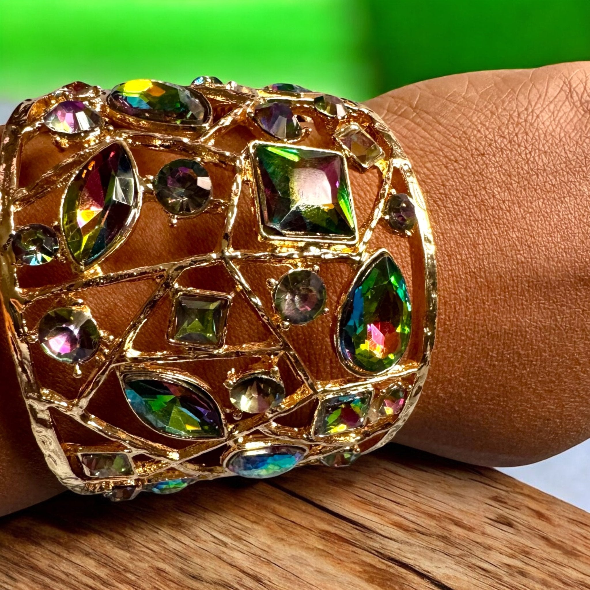 Chunky Multi - Colored Rhinestone Wide Cuff - Reed House of Jewels