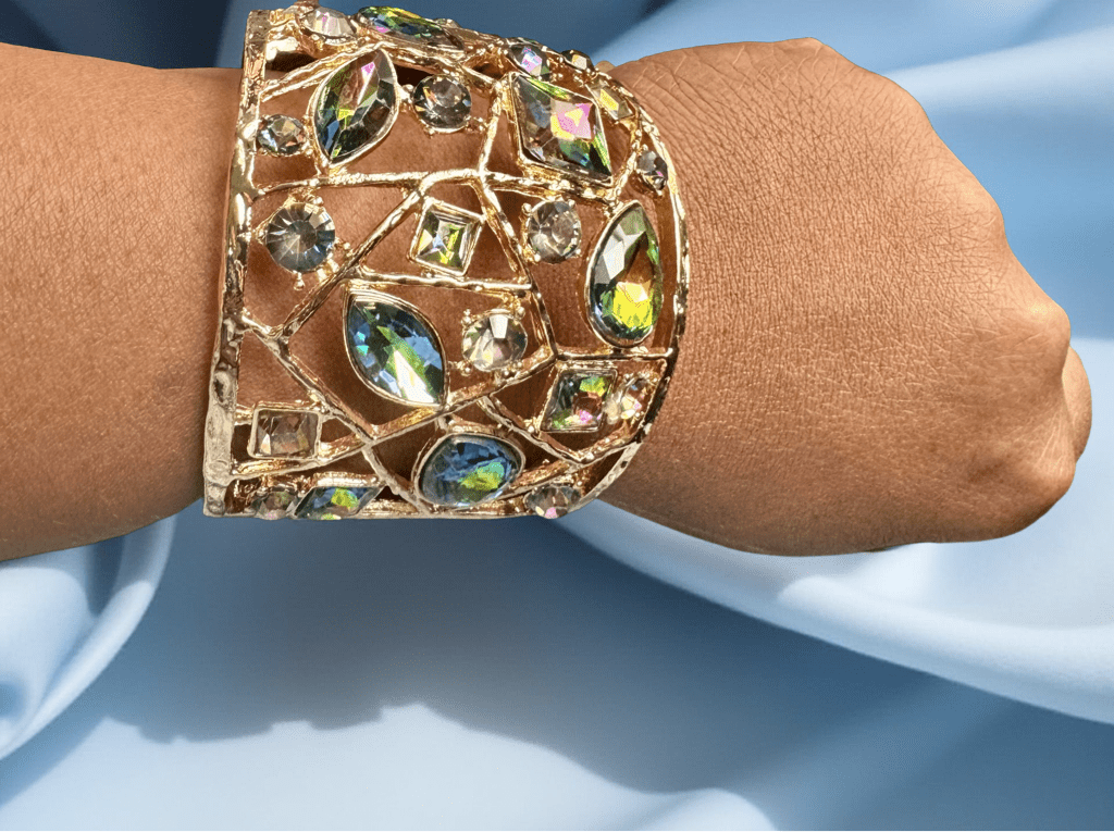Chunky Multi - Colored Rhinestone Wide Cuff - Reed House of Jewels