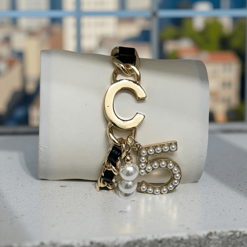 Black Woven Gold Pearl No 5 Bracelet - Reed House of Jewels