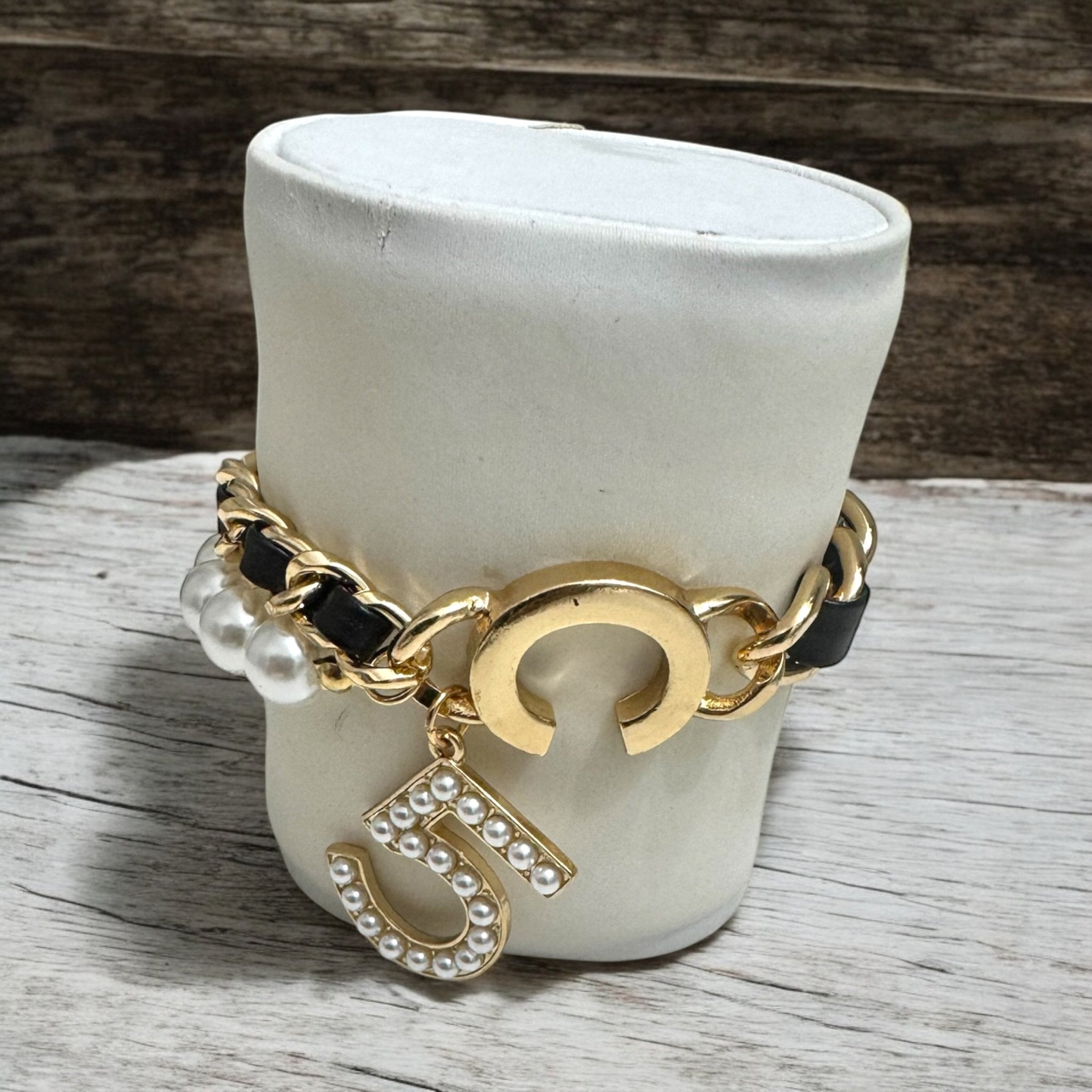 Black Woven Gold Pearl No 5 Bracelet - Reed House of Jewels