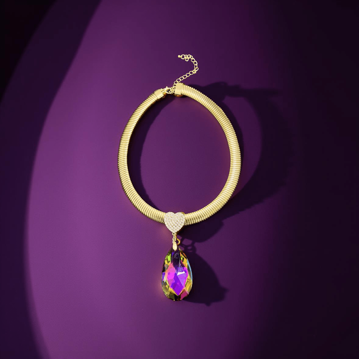 Omega Chain Pave Heart Pink Green Pendant Set - Reed House of Jewels