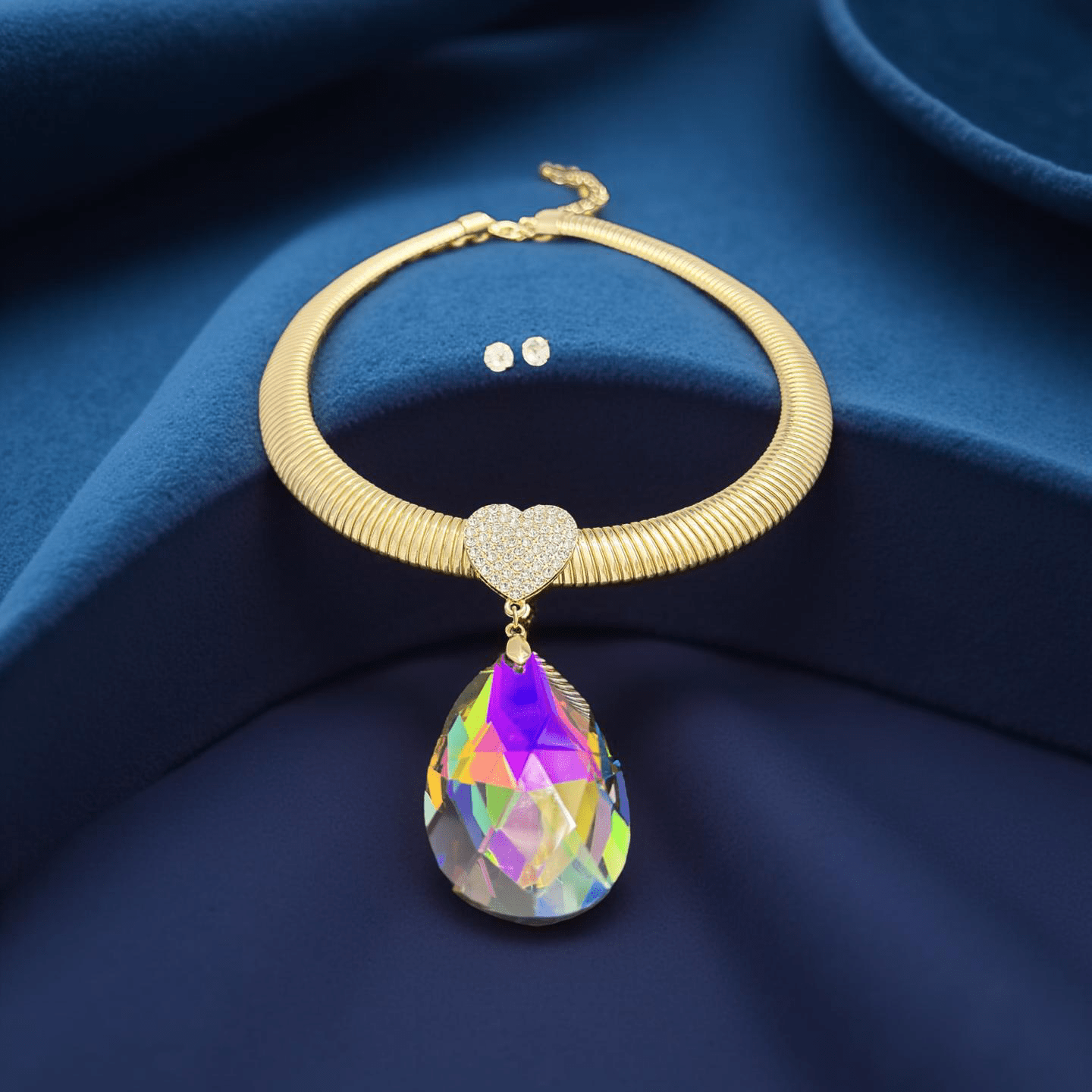 Omega Chain Pave Heart Pink Green Pendant Set - Reed House of Jewels