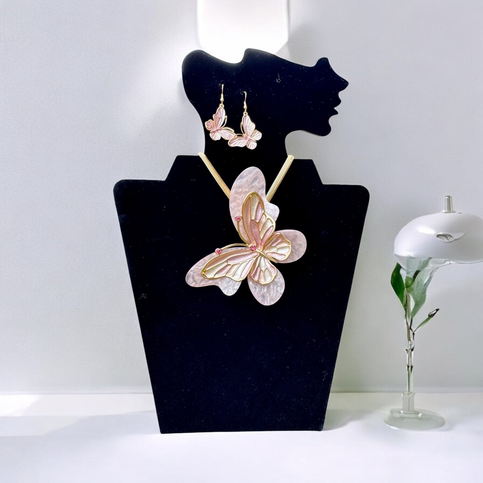 Necklace Light Pink Butterfly Pendant Set - Reed House of Jewels