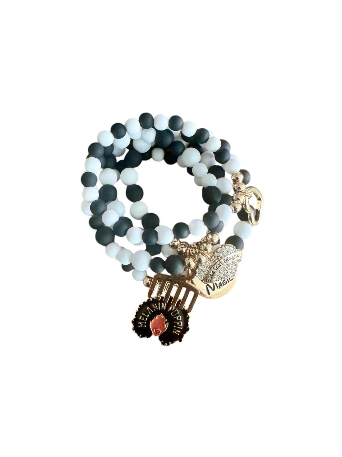 5 pcs Matte Black and White Black Girl Magic Bracelets Stack - Reed House of Jewels