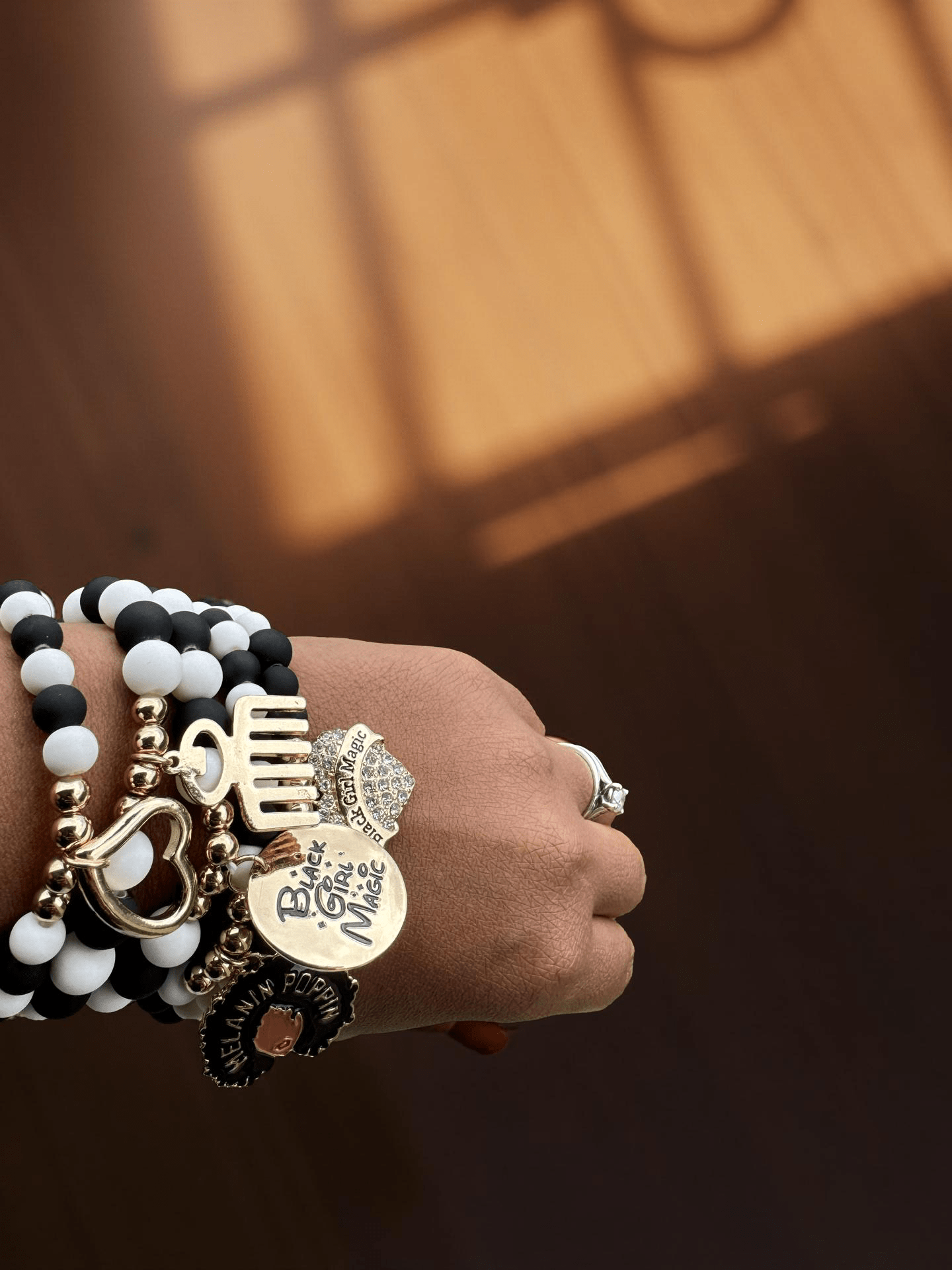 5 pcs Matte Black and White Black Girl Magic Bracelets Stack - Reed House of Jewels