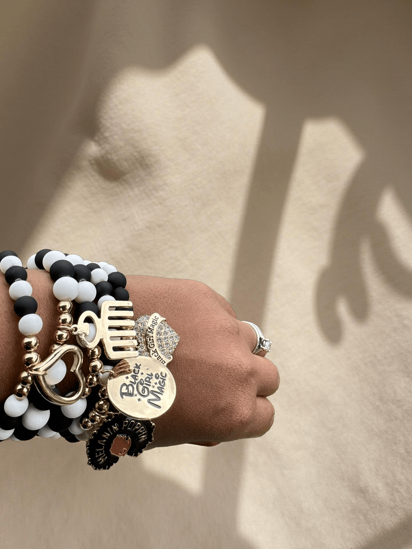 5 pcs Matte Black and White Black Girl Magic Bracelets Stack - Reed House of Jewels