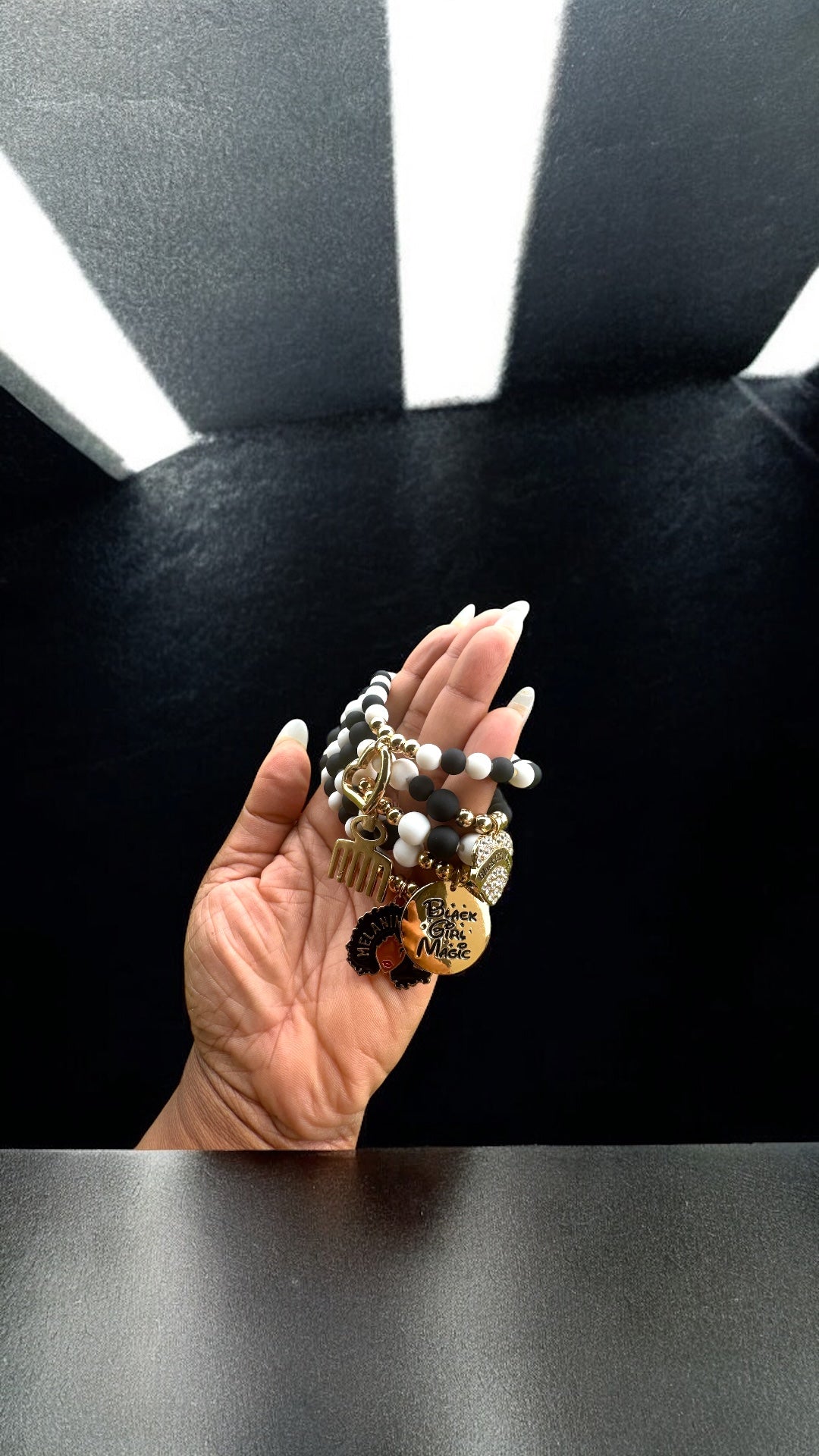 5 pcs Matte Black and White Black Girl Magic Bracelets Stack - Reed House of Jewels