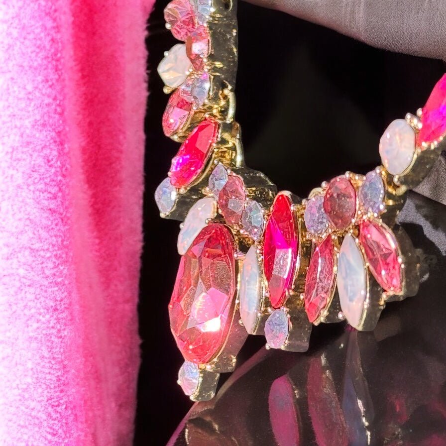 Fuchsia and Pink Crystal Gold Tone Necklace - Reed House of Jewels