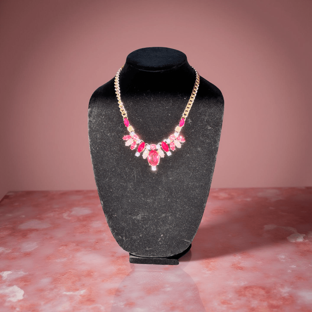 Fuchsia and Pink Crystal Gold Tone Necklace - Reed House of Jewels