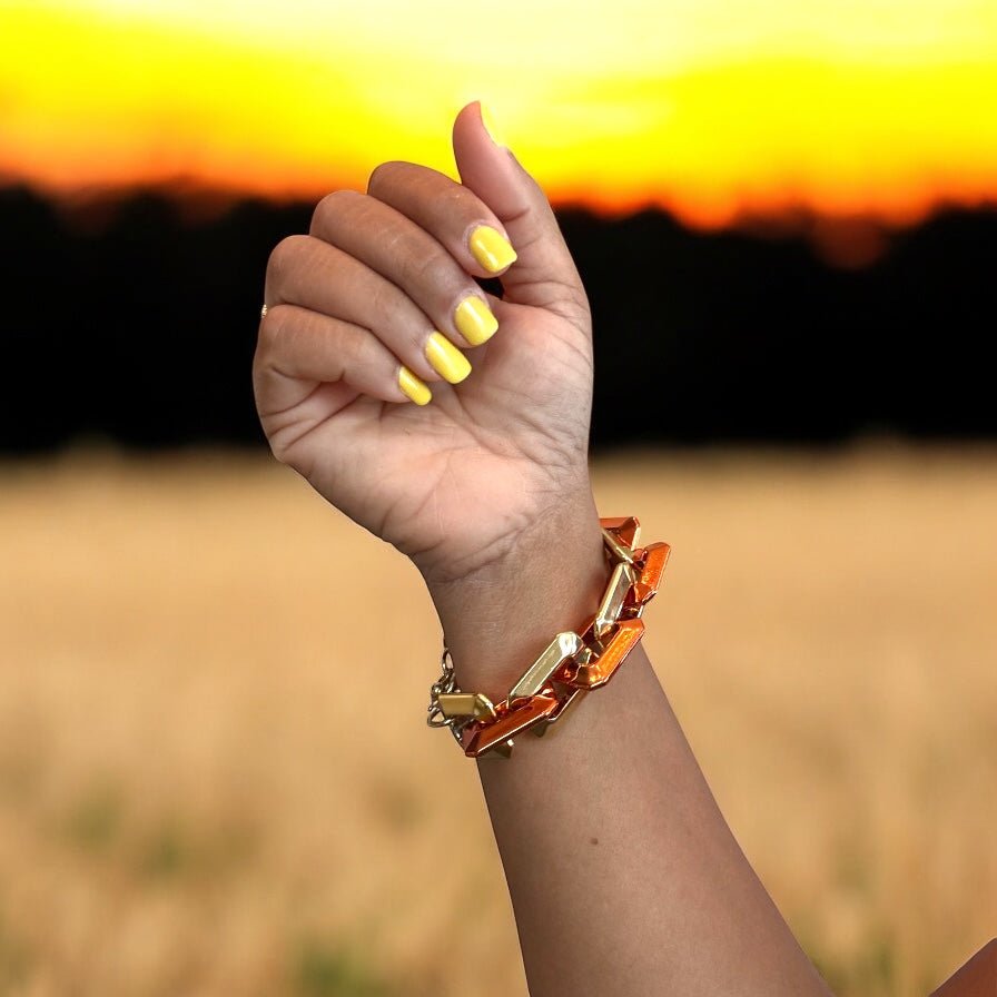 Two Toned Link Chain Bracelet - Orange - Reed House of Jewels