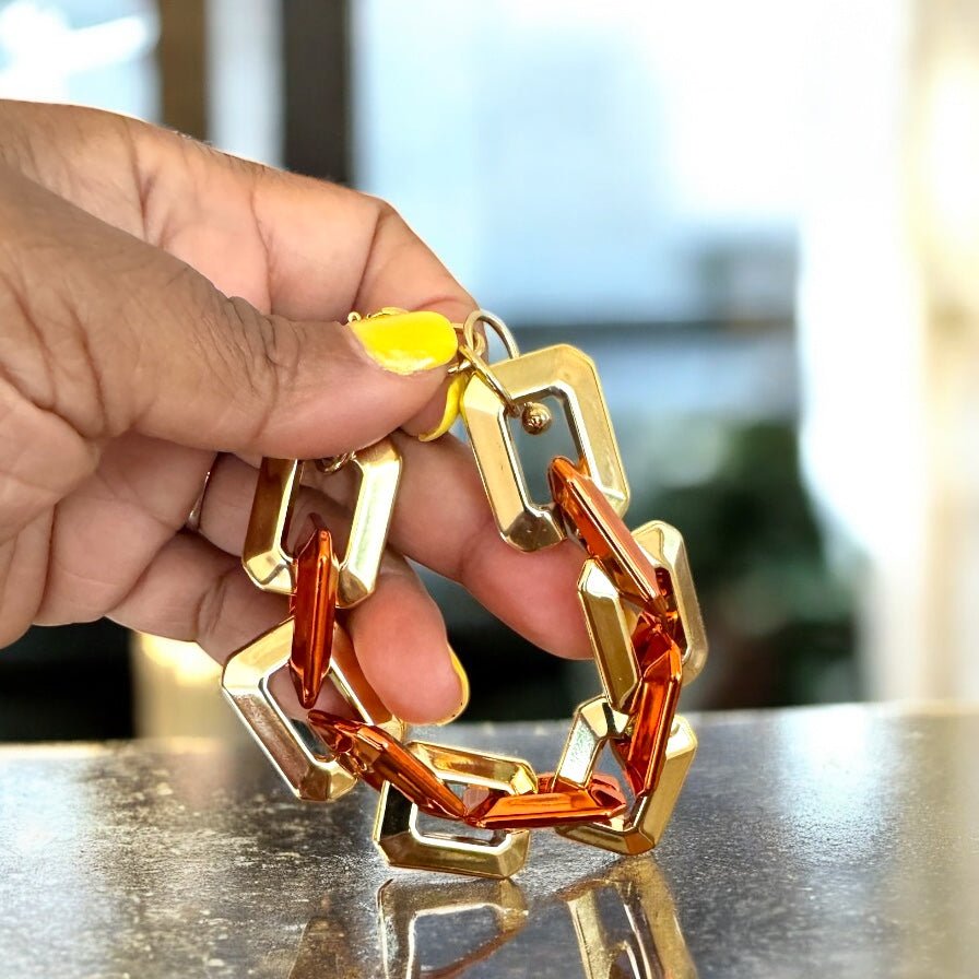 Two Toned Link Chain Bracelet - Orange - Reed House of Jewels