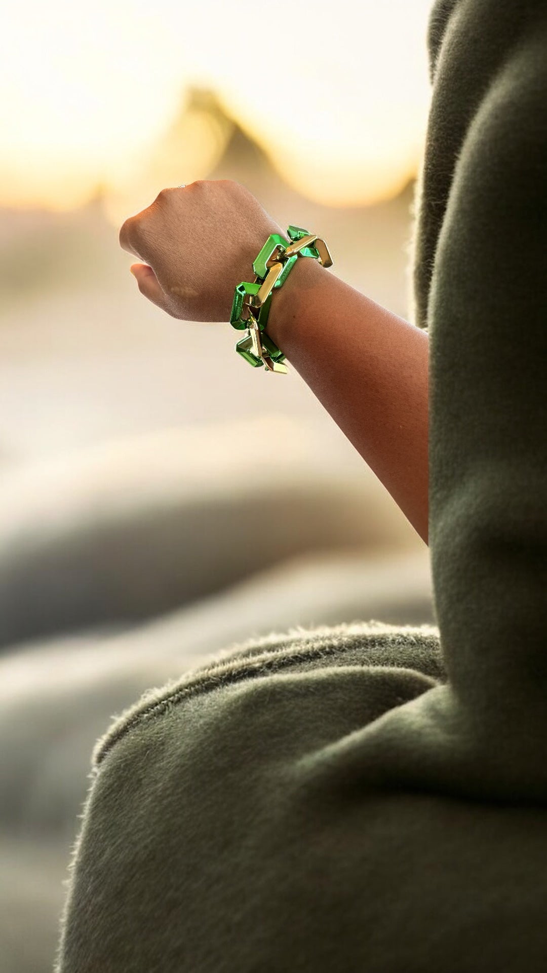 Two Toned Link Chain Bracelet - Green - Reed House of Jewels