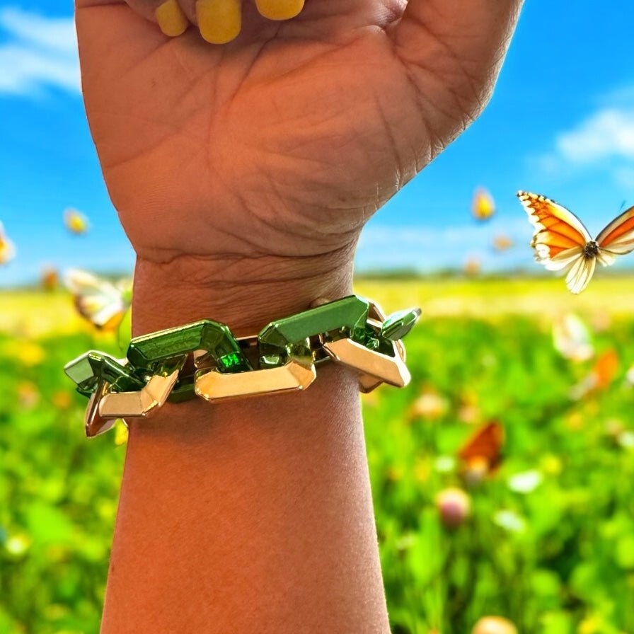 Two Toned Link Chain Bracelet - Green - Reed House of Jewels