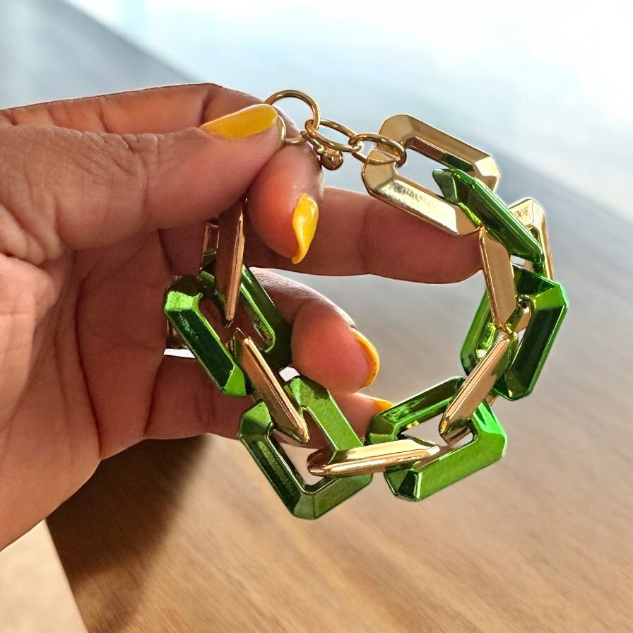 Two Toned Link Chain Bracelet - Green - Reed House of Jewels