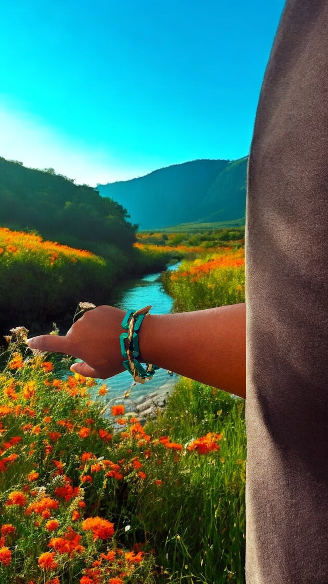 Two Toned Link Chain Bracelet - Teal - Reed House of Jewels