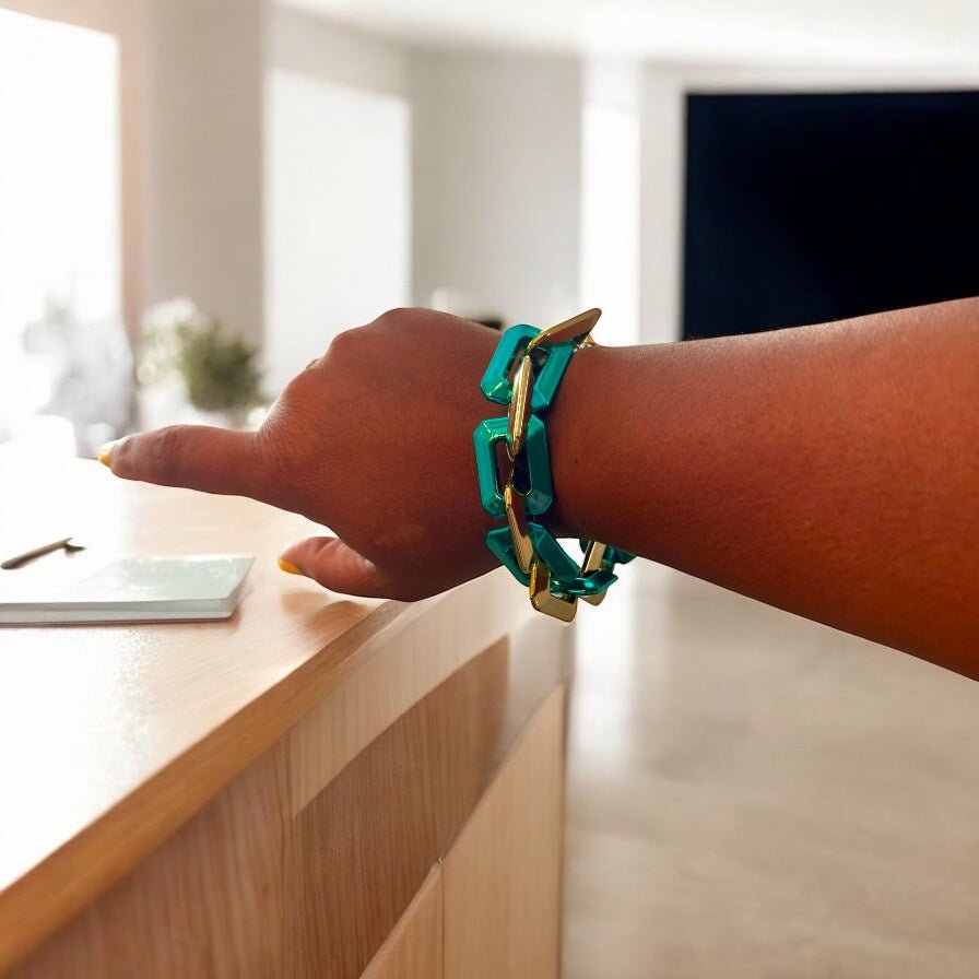 Two Toned Link Chain Bracelet - Teal - Reed House of Jewels