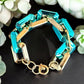 Two Toned Link Chain Bracelet - Teal - Reed House of Jewels