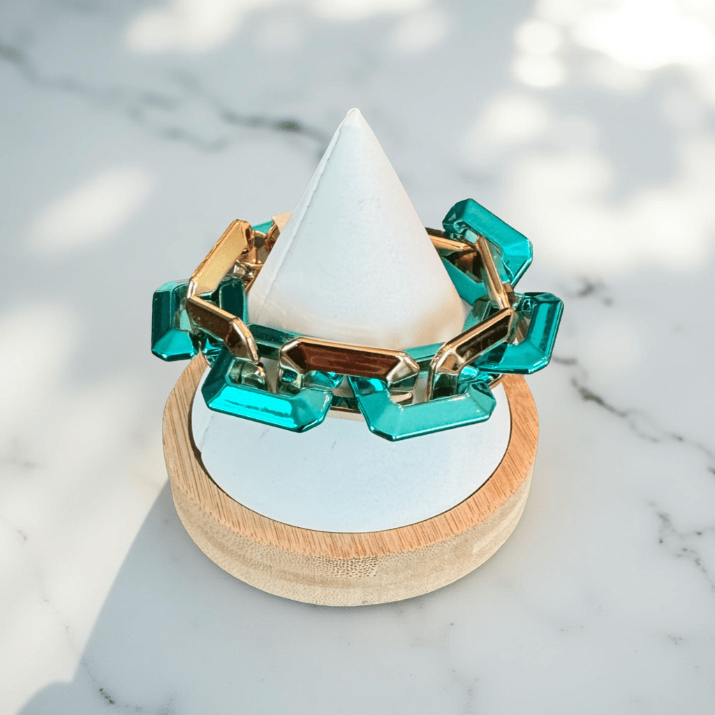 Two Toned Link Chain Bracelet - Teal - Reed House of Jewels