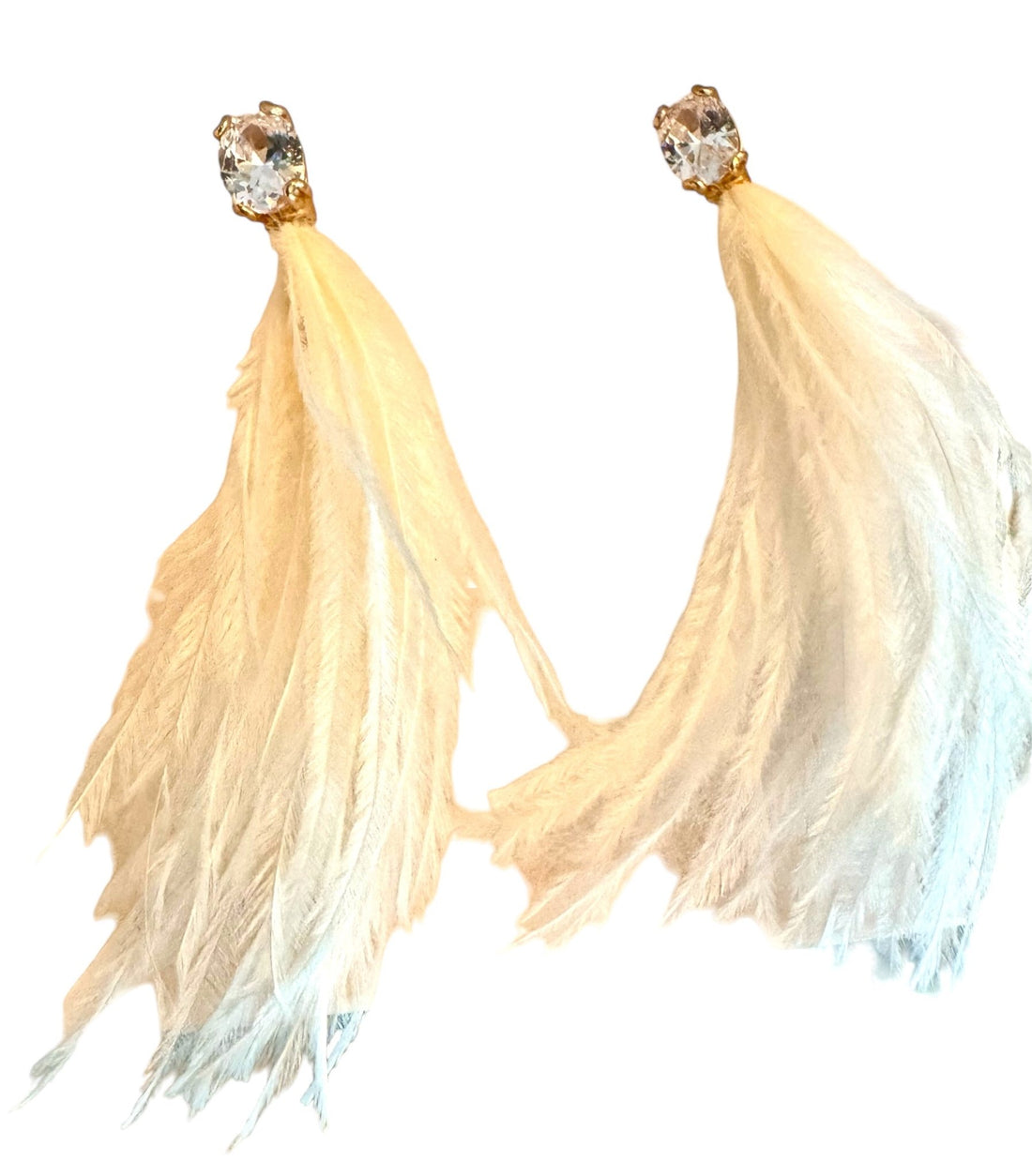 Creamy White and Crystal Ostrich Feather Earrings - Reed House of Jewels