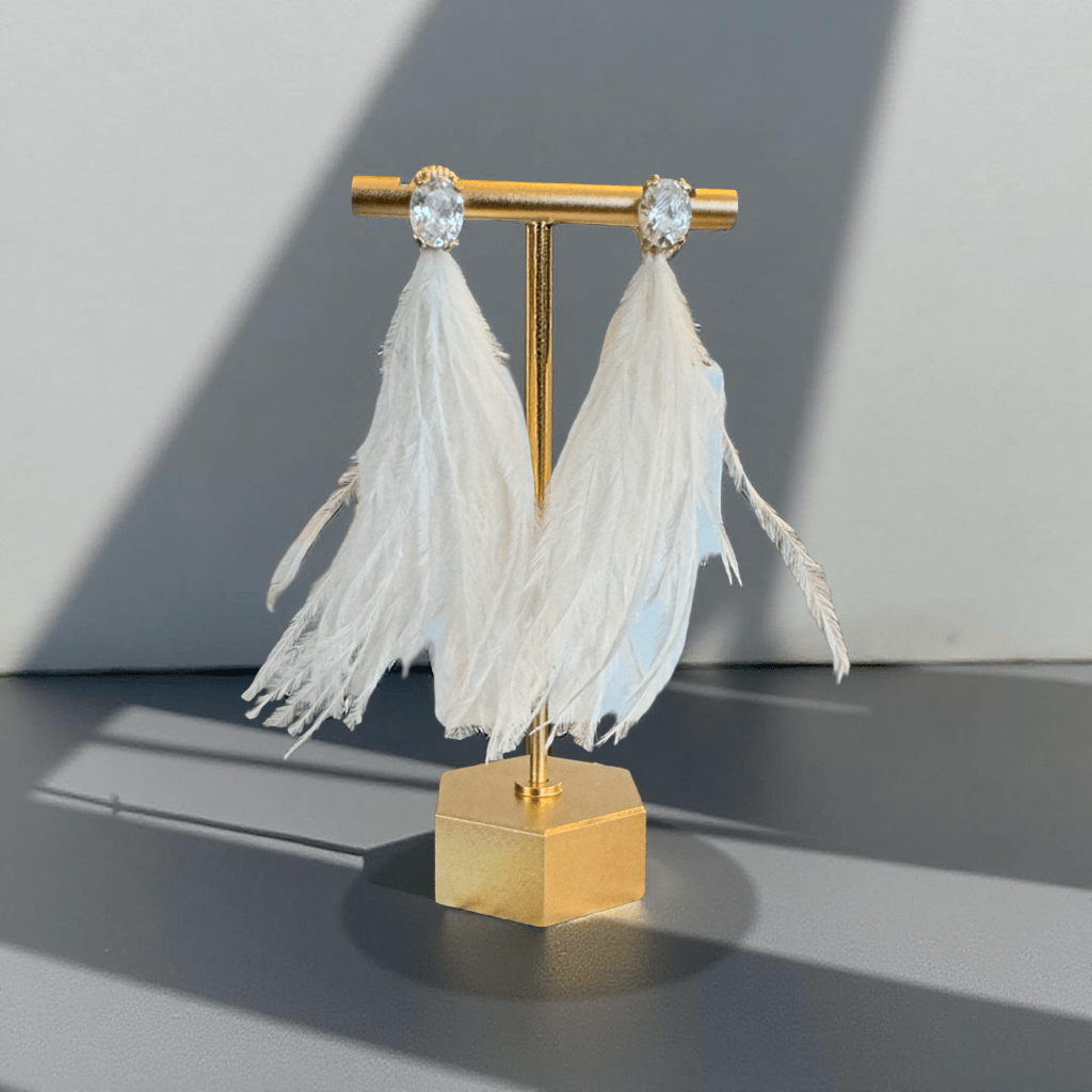Creamy White and Crystal Ostrich Feather Earrings - Reed House of Jewels