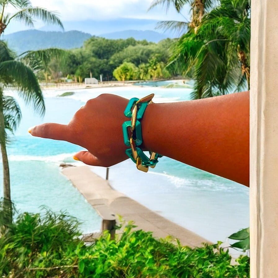 Two Toned Link Chain Bracelet - Teal - Reed House of Jewels