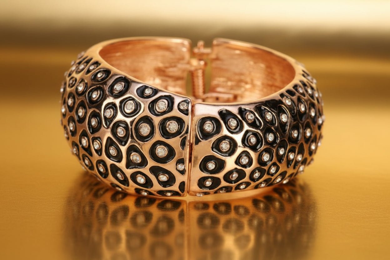 Leopard Print and Crystal Bangle Cuff Bracelet - Reed House of Jewels