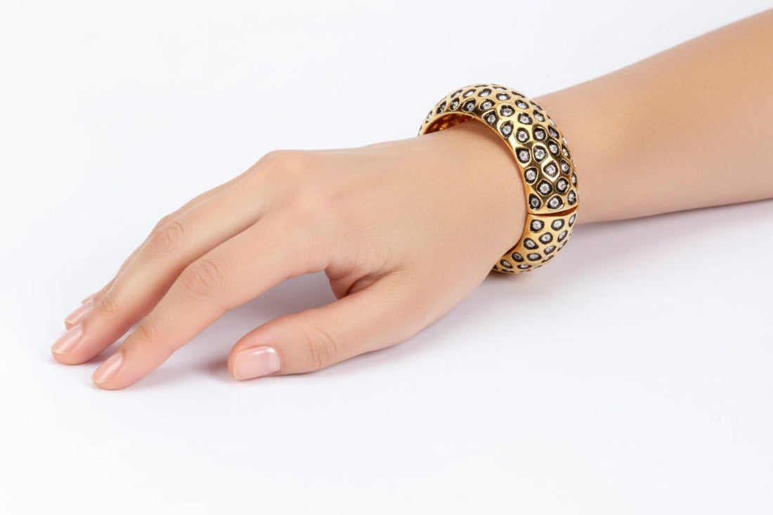 Leopard Print and Crystal Bangle Cuff Bracelet - Reed House of Jewels