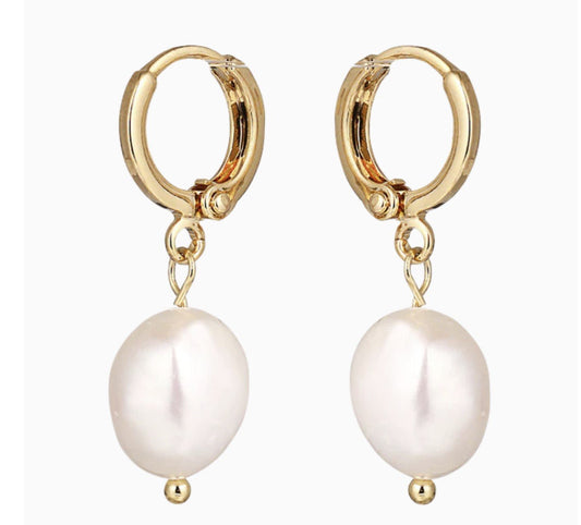 Pearl Drop 18K plated Stainless Steel Leverback Earrings - Reed House of Jewels