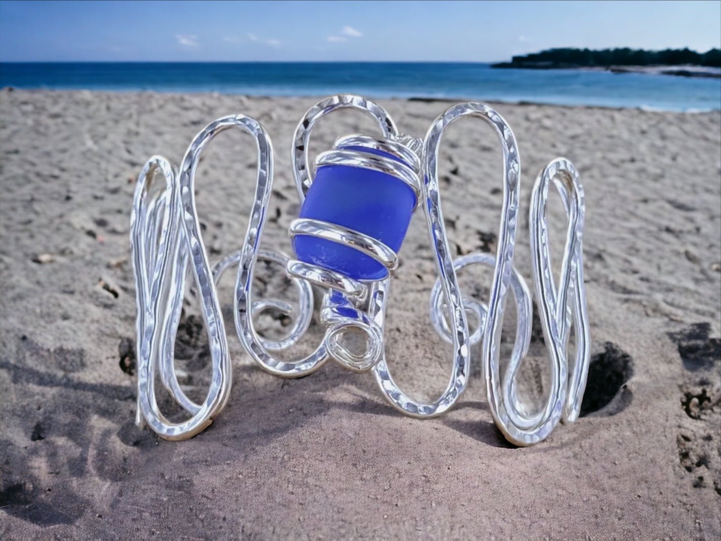 Cultured Sea Glass Cuff Bracelet - Cobalt Blue - Reed House of Jewels