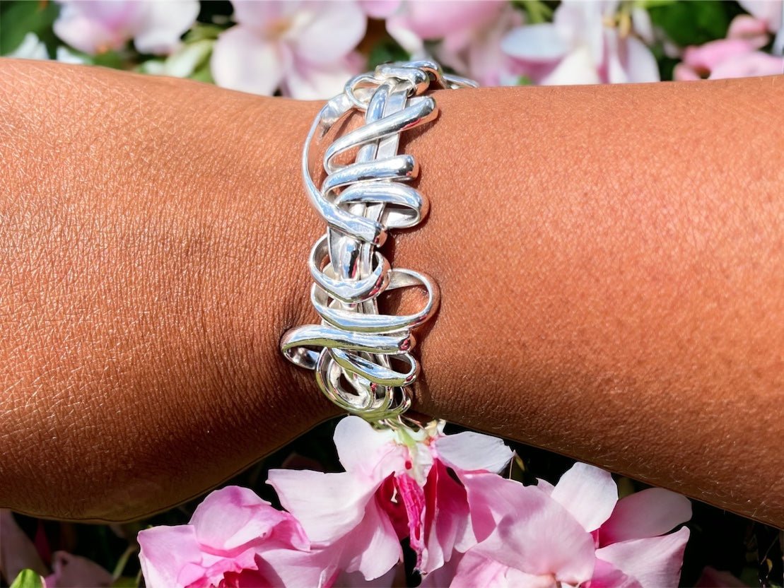 Silver Plated Narrow Scribble Cuff Bracelet - Reed House of Jewels