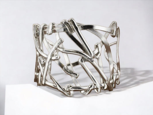 Silver Plated Wide Scribble Cuff Bracelet - Reed House of Jewels