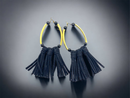 Brass and Leather Earring-Black