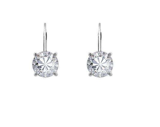 Round CZ Solitaire Leverback Rodium Plated Sterling Silver Earrings - Reed House of Jewels