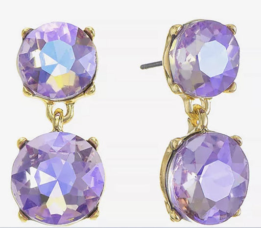 Purple Round Crystal Drop Earrings - Reed House of Jewels