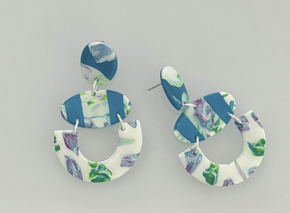 Teal Blue Stripped Earrings