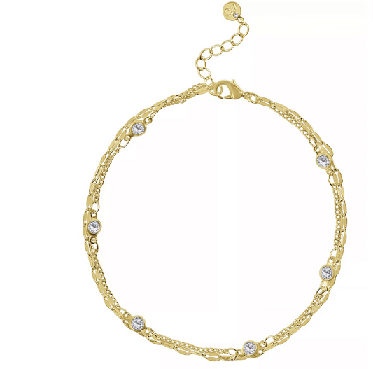 Cubic Zirconia 18K Gold-Plated Anklet