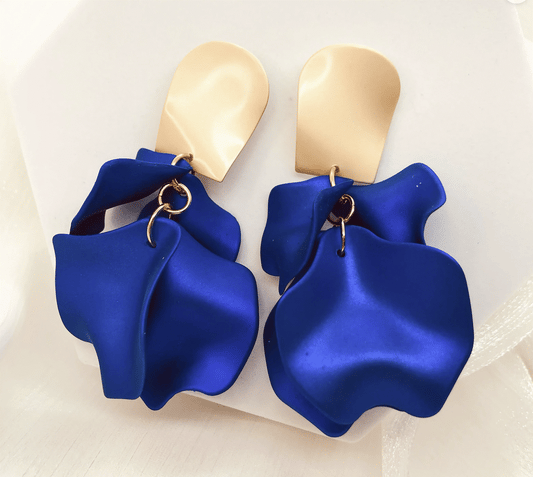 Gold Tone and Cobalt Blue Flower Earrings