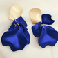 Gold Tone and Cobalt Blue Flower Earrings